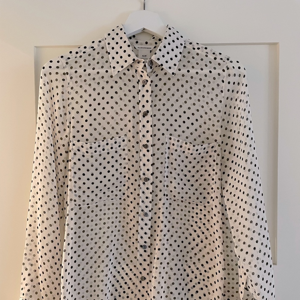 Club Monaco Sheer Silk Polkadot Blouse XS